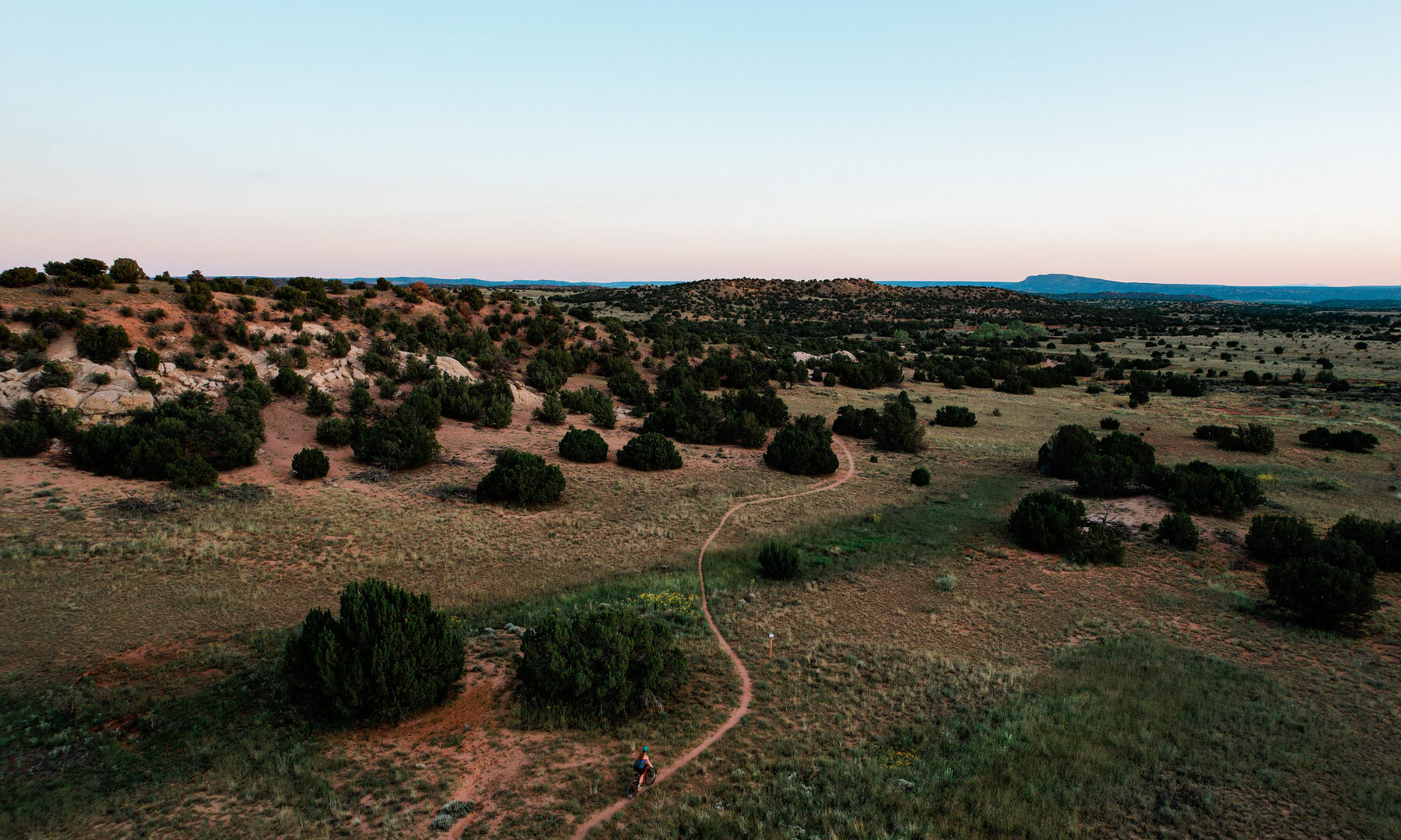 Aerial shot of a trail at dusk