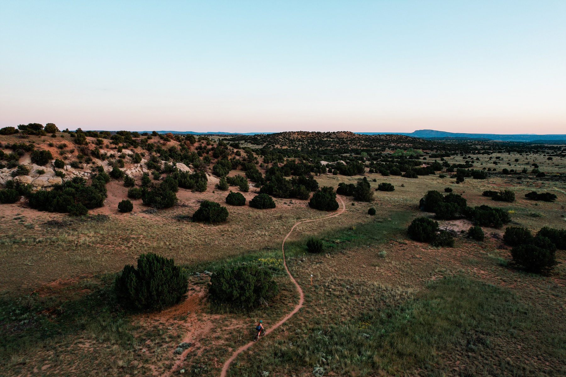 Aerial shot of a trail at dusk