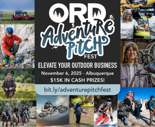 ORD Adventure Pitch Fest flyer with images of a variety of outdoor businesses in action
