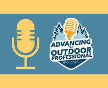 Icon if a microphone and the logo for Advancing the Outdoor Professional Podcast