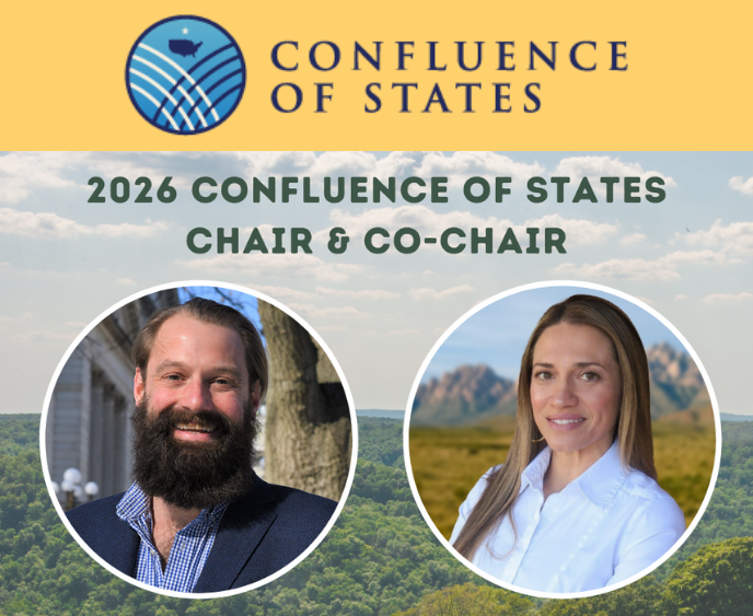 Graphic of Karina Armijo and Nathan Reigner and the words 2026 confluence of states chair and co-chair