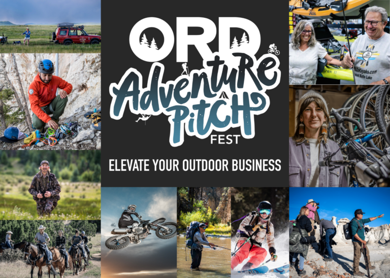 graphic of people engaging in many different outdoor recreation activities and the logo for Adventure Pitch Fest