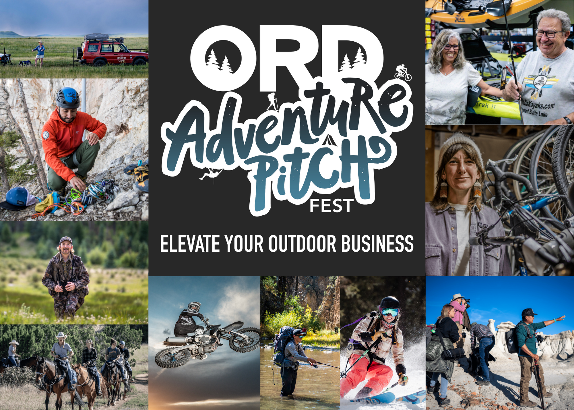 Grid of photos of people doing various outdoor recreation activities