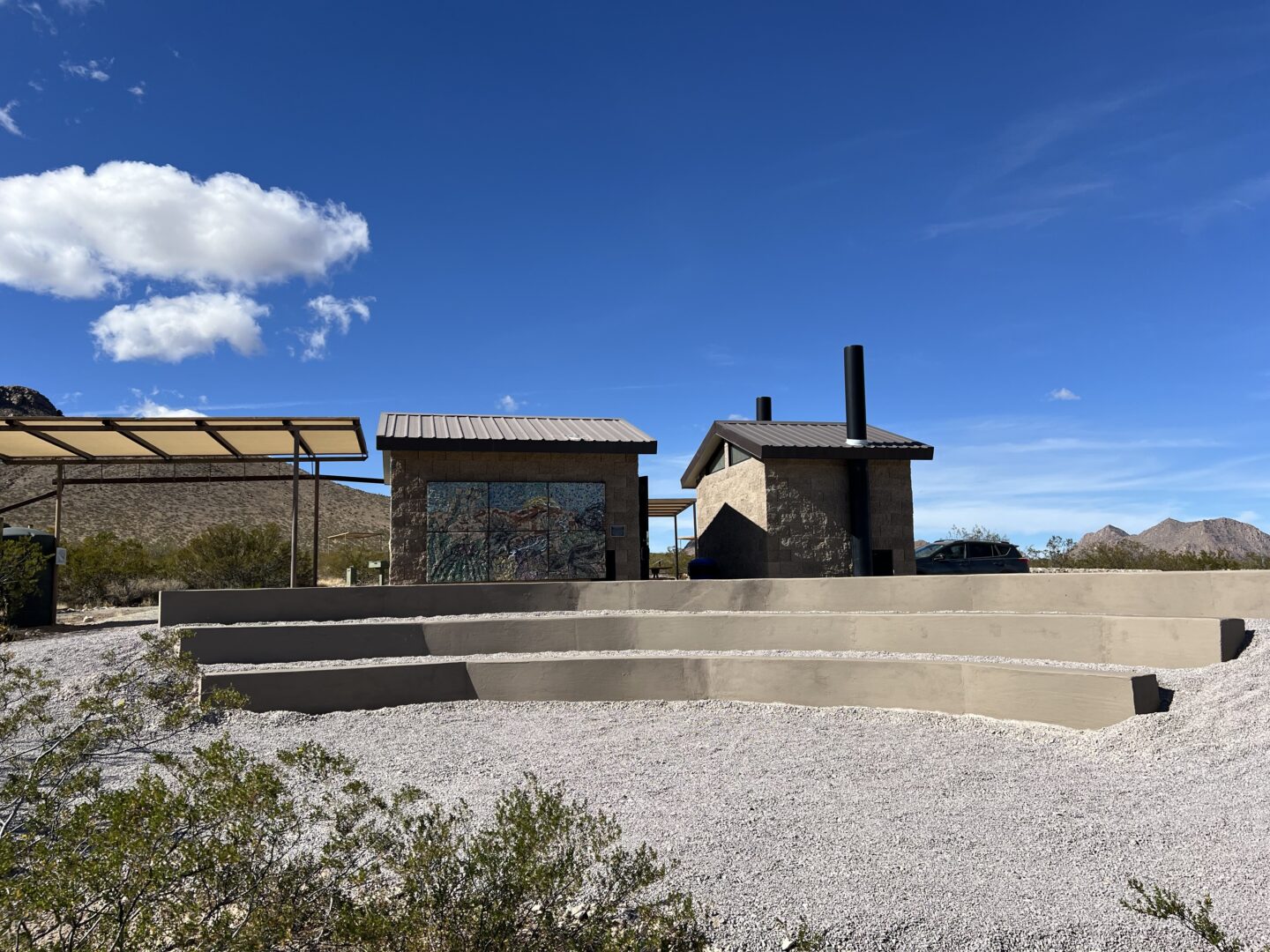 An outdoor amphitheater and classroom in the desert