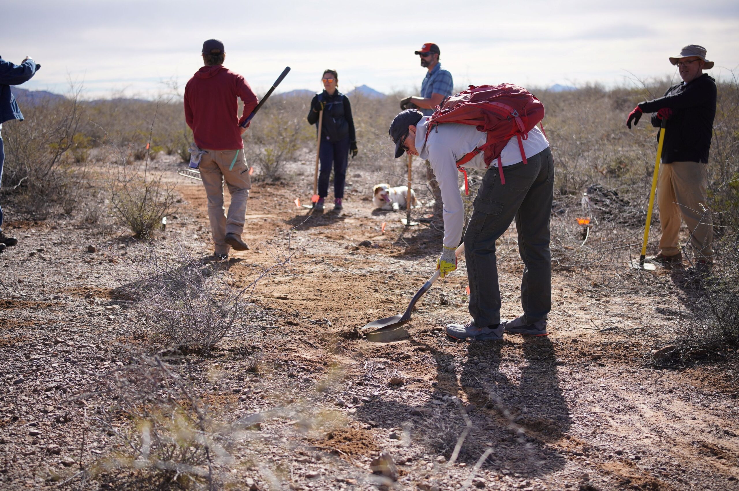 trail work volunteers moving dirt